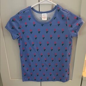 Hanna Andersson Blue Tee with Pink and Green Floral Design